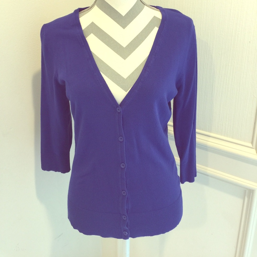 14th & Union Women's Junior's Purple Blue Button Up V Neck Cardigan Size Large